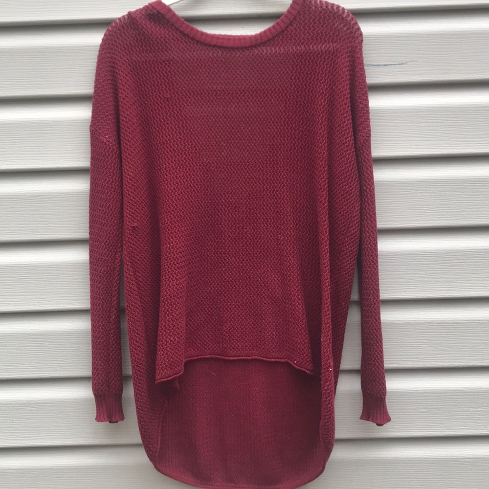 Maroon High-Low Knit Tunic Sweater